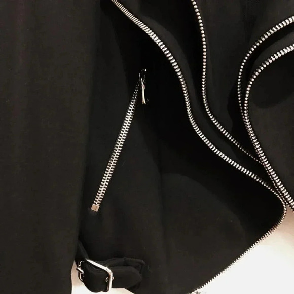 Zara x Lea & Viola | Black Biker Moto Cropped Double Zip Crepe Jacket – Size 2 - Picture 4 of 4